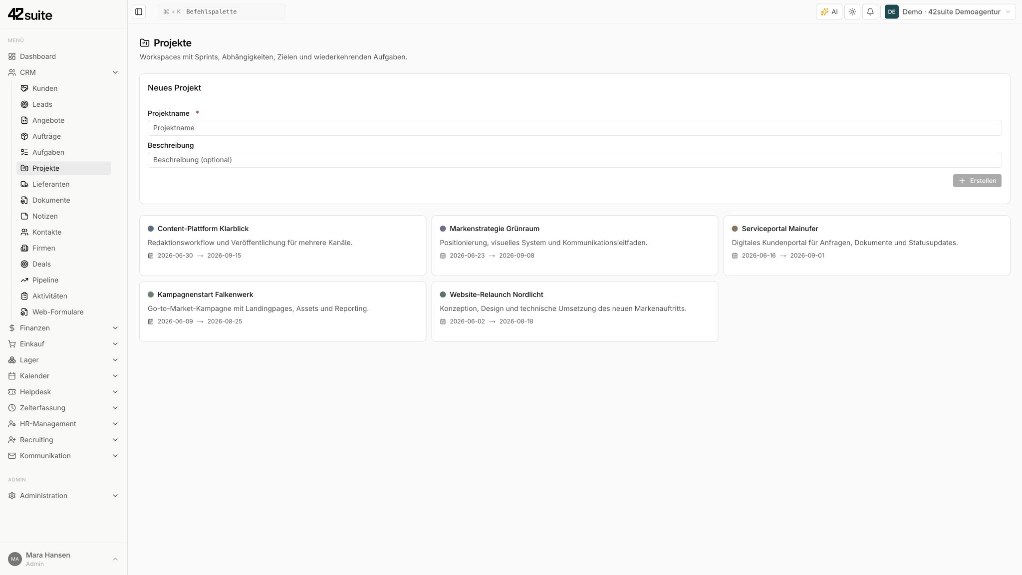 Projektmanagement mit Aufgaben und Fortschritt in 42suite