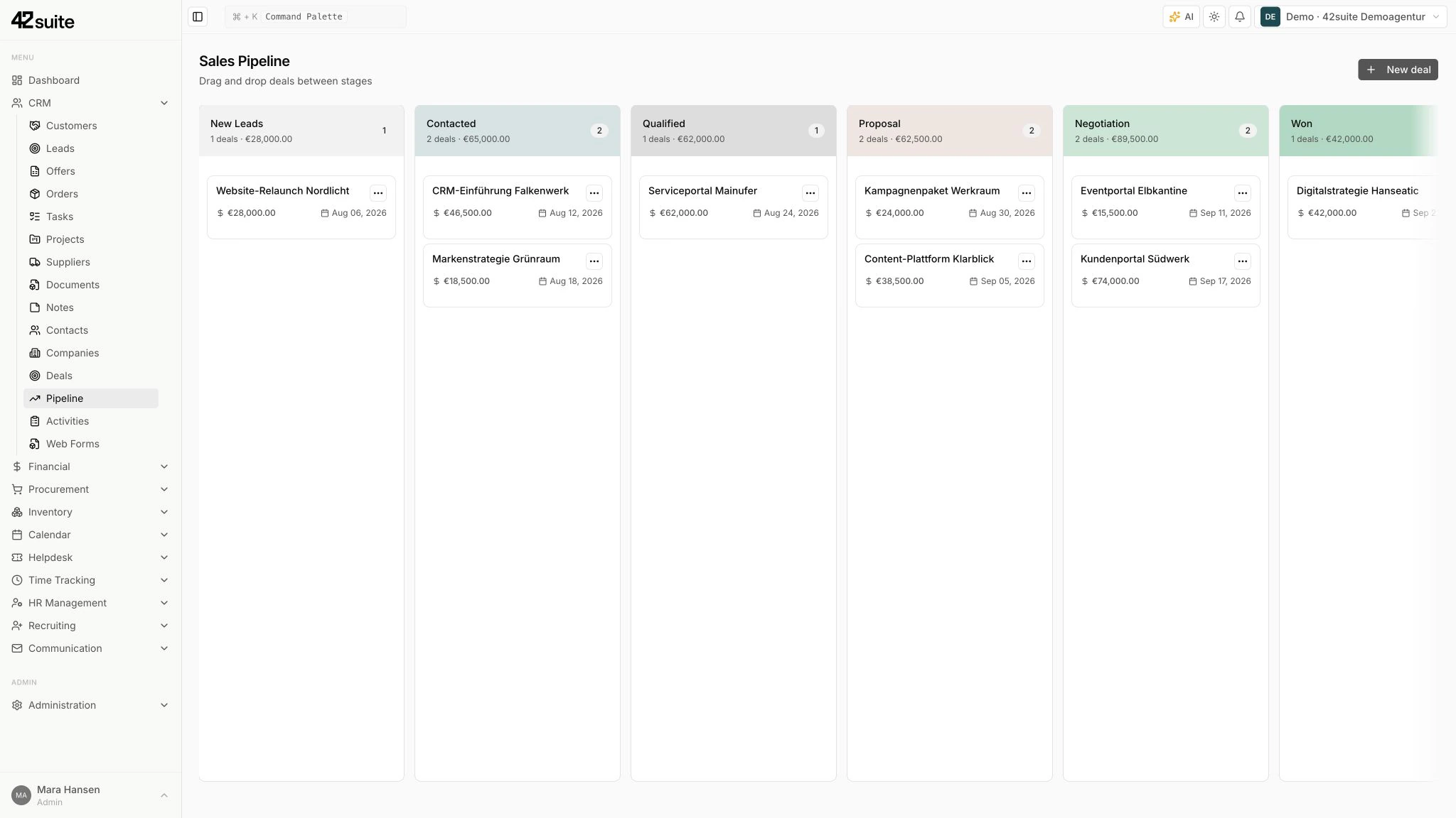Customer and proposal workflow in 42suite